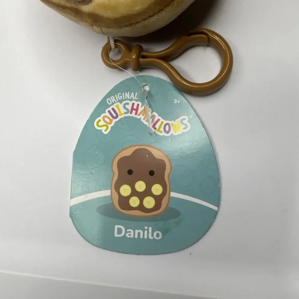 NWT Squishmallow Kellytoy Plush Sp Food Danilo as Toast Clip On Keychain 3.5" - Picture 3 of 3
